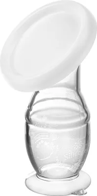 A clear studio shot of a silicone hand milk pump.