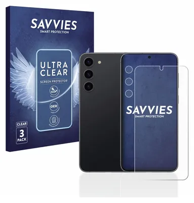 A product shot of a phone and its screen protector packaging.