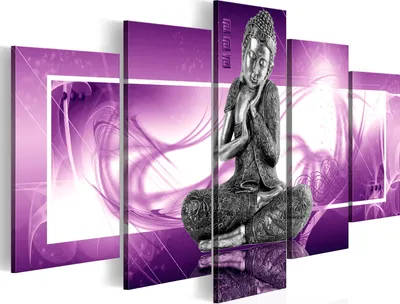 Produktbild von Leinwandbilder Buddha 200x100 cm Vlies Leinwandbild 5 tlg Kunstdruck modern Wandbilder XXL Wanddekoration Design Wand Bild - Statue Ornament Mandala Abstrakt violett 020113-278