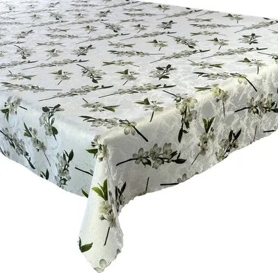 Obrázek produktu pro Ubrus odolný proti skvrnám s potiskem květiny jabloňový květ bílý lesklý 130x155 cm
