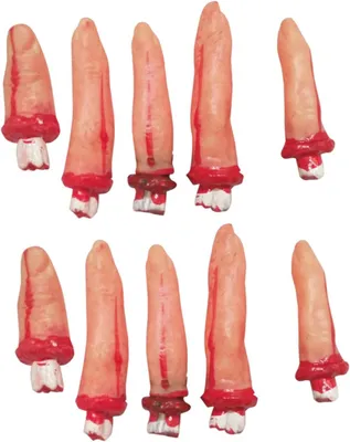 Productafbeelding van Realistische valse handen - Set van 10 - Anatomisch design met bloedstolsel - Decoratie voor terreur - Meeslepende sfeer