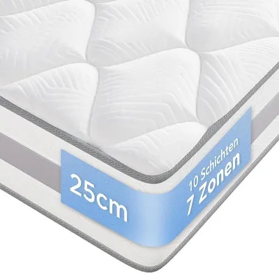Produktbild von Matratze 160x200 cm, 10 Schichten, Taschenfederkernmatratze Härtegrad H3 und H4, Höhe 25 cm, 7 Zonen Matratze