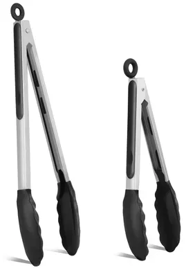 Küchenzangen 2er Set Edelstahl Silikonspitzen 23/30,5 cm