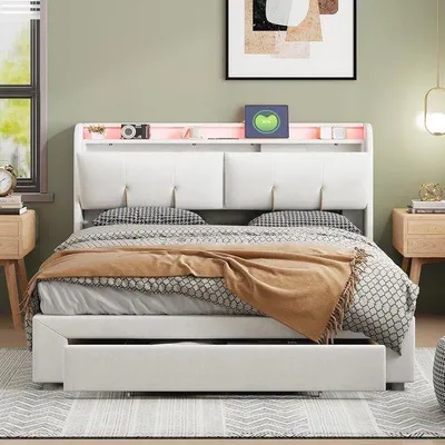 Productafbeelding van Tweepersoonsbed 160x200cm met Opberglade, USB en LED Verlichting