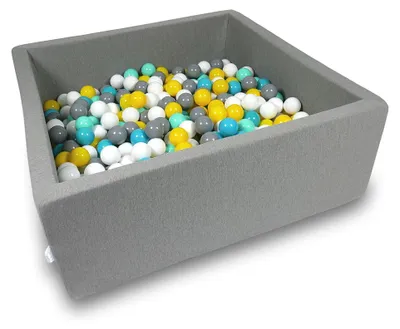 Produktbild von Trockenbecken 110x110x40cm grau mit 600 Bällen: weiß, grau, türkis, gelb, mint