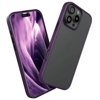 A purple and gray iPhone case is shown at an angle against a white background.