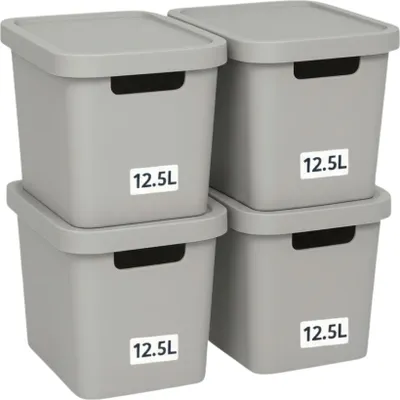 Produktbild von Plastard Aufbewahrungsbox 4er-Set, 12,5L, Lagerbox, stapelbar, Grau