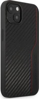 Produktbild von AMG AMHCP13MDEBK iPhone 13 / 14 / 15 6,1" schwarz/schwarz Hardcase Leder&Carbon Red Stitching Schutzhlle