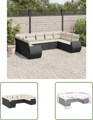 Produktbild von The Living Store 9-tlg. Garten-Sofagarnitur mit Kissen Schwarz Poly Rattan