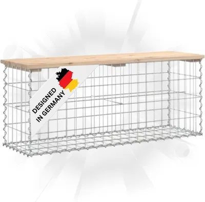 Produktbild von DELUKE® Gartenbank Gabionen BIKS aus Stahl | 103x31,5x42cm Kiefernholz Natur | Gabionenbank Gartentisch aus Gabionen Steinkorb Gabionengitter Ziergabione Drahtkorb befüllbar