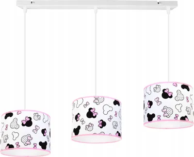Image de Lampe à Suspendre pour Chambre d'Enfant - Plafonnier - Suspension en Métal avec Abat-jour - Classique 3-Flammes, Blanc et Rose, Minnie