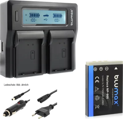 Produktbild von 1x Akku + Lader für Minolta NP-900   DiMAGE E40, DiMAGE E50 750 mAh (3,7V)