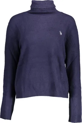 Produktbild von Eleganter Damenpullover Blau mit Rollkragen und Stickerei-Details