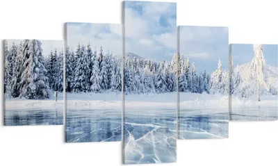Produktbild von Bild auf Leinwand - Leinwandbild - 5 Teile - Wald Eis See - 125x70cm - Wand Bild - Wanddeko - Wandbilder - Leinwanddruck - Bilder - Wanddekoration - Leinwand bilder - Wandbild - EA125x70-4181