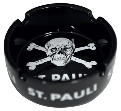 Produktbild von FC St. Pauli Aschenbecher Totenkopf Schwarz, Original Fanartikel, Schwarzer Aschenbecher mit Totenkopf-Aufdruck, Keramik
