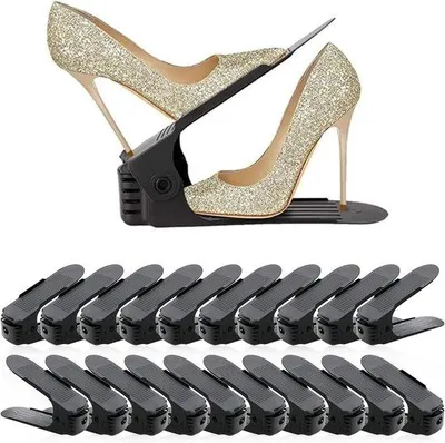 Produktbild von Famanu Schuhregal - praktischer Organizer für Schuhe - 20 Stück - platzsparend - 4-stufig verstellbar - doppellagig - schwarz