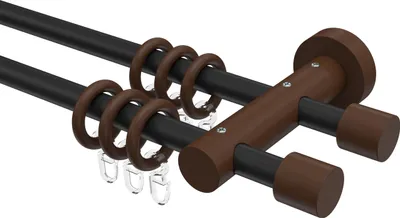 Produktbild von Interdeco Gardinenstange / Vorhangstange Schwarz / Nussbaum lackiert, Typ Adrian Pin (Kappe), 16 mm Ø 2-läufig, 440 cm