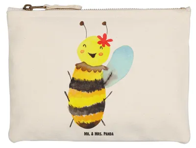 Produktbild von Mr. & Mrs. Panda Pouch Biene Happy Größe M - Weiß - Geschenk, Etui, Mäppchen, Kosmetiktasche, Federmappe, Schulmäppchen, Kulturbeutel
