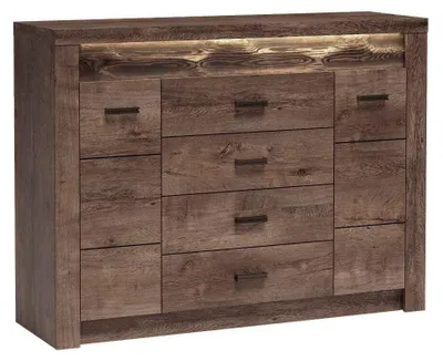Produktbild von Masseno Kommode ZERI 137 cm Sideboard mit 4 Schubladen und 2 Türen für Wohnzimmer Schlafzimmer Modern 137x42x103,5 cm Braun