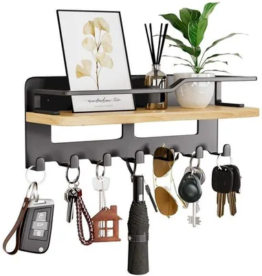 Produktbild von Holzschlüsselhalter mit 7 Haken - Praktischer Schlüsselständer für Eingang, Flur, Schlafzimmer, Wohnzimmer