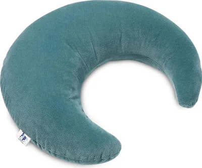 Produktbild von Pepi Kuschelkissen in Mond Form - Handgenäht Antiallergenes Kissen 46×40 cm - weiches Kinderkissen Dekokissen für Babys Plüschmond - Luna Emerald