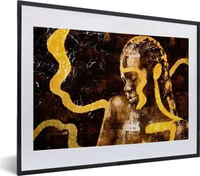 Produktbild von MuchoWow® Gerahmtes Poster Frau - Schwarz - Gold 40x30 cm - Poster mit Schwarzem Bilderrahmen Wandposter Rahmen Foto Bilder - Bilderrahmen - Poster im Rahmen