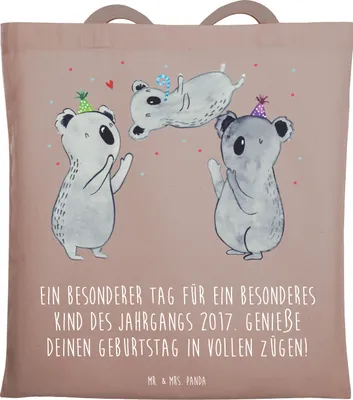 Produktbild von Mr. & Mrs. Panda Einkaufstasche 2017 Geburtstag - Braun Pastell - Geschenk, Tasche, neue Abenteuer, Glückwunsch, Schultasche, Laptoptasche, Liebe, Shopping, Freude, Alter