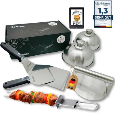 Produktbild von Smash Burger Set 6-teilig, Burgerpresse, Spatel, Schmelzglocke, für Grill