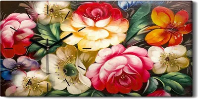 Produktbild von Wanduhr Bürouhr Leinwand Bild Geräuschlos 60x30 Abstrakte Kunst Blumen - schwarze Hände