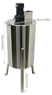 Image de Extracteur de miel électrique à cadre 4/8, en acier inoxydable. Extracteur de miel pour rucher, centrifugeuse à cadres avec couvercle transparent. Centrifugeuse pour apiculteurs (38 x 60 cm)