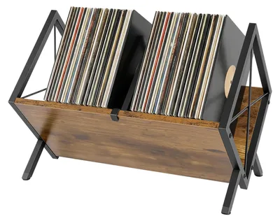 Image de Support pour disques vinyles - Rangement pour disques LP - Capacité jusqu'à 80 disques - Modèle autoportant - En fer - Noir