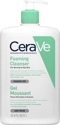 Image de CeraVe - Gel moussant nettoyant pour les peaux normales à grasses (nettoyant moussant) 1000ml