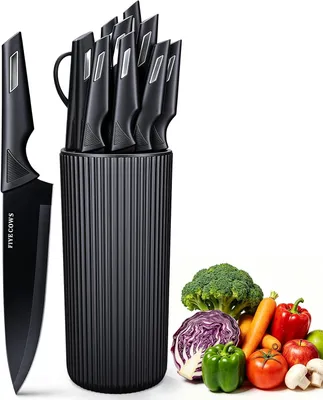 Productafbeelding van Messenset 12-delig, roestvrij staal, met messenblok, vaatwasmachinebestendig, zwart, voor keuken