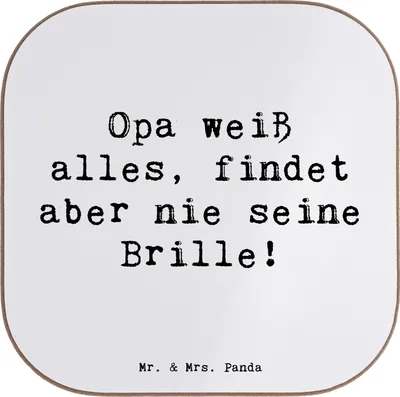 Produktbild von Mr. & Mrs. Panda Bierdeckel bedruckt Opa Wissen - Weiß - Geschenk, untersetzer, Großvater, Glasuntersetzer personalisiert, Familienmitglieder, Personalisierter, humorvoll
