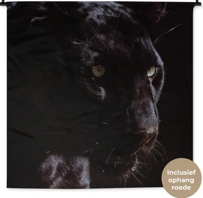 Produktbild von MuchoWow® Wandteppich Wandbehang Panther - Tier - Schwarz 120x120 cm Tapisserie Dekoration Wandtuch - Modern - Baumwollgewebe