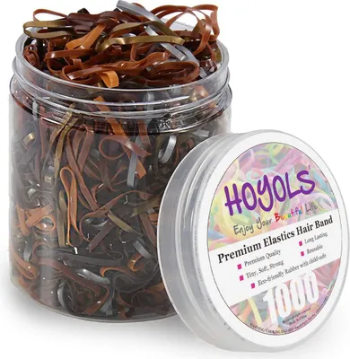 Produktbild von Hoyols Elastische Haar Krawatten für Pferdeschwanz Zopf Halter 1000 Stück Braun Silber Gold