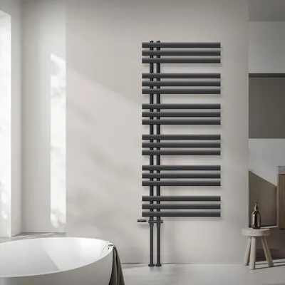 Obrázok produktu pre LuxeBath Designový kúpeľňový radiátor, 600x1400 mm, antracit, pripojenie termostatom cez podlahu, bez vykurovacieho telesa