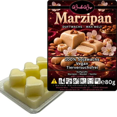 Produktbild von WonderWax Duftwachs Wax Melts für Duftlampe, 6 Herzen Duftmelt Wachsmelt Sojawachs Duftwachs Würfel für Raumdüfte, Wachs Duftöl Winter Indoor Schmelzen für Aromalampe Marzipan
