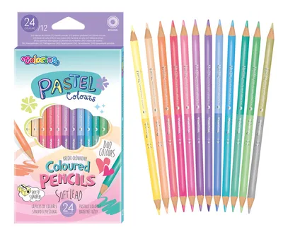 Produktbild von Colorino pastellfarbene zweifarbige runde Bleistiftkreiden 12 Stück 24 Farben