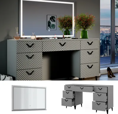 Image de Coiffeuse Vicco Anett Gris 150cm avec miroir LED, Model 40717