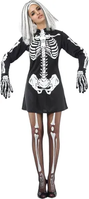 Obrázok produktu pre Strašidelný kostým kostry pre ženy Halloween čiernobiely Jedna veľkosť (40)