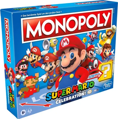 The image shows the front of a Monopoly Super Mario Celebration board game box.