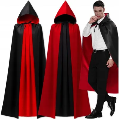 Produktbild von Wendbarer Vampir Umhang mit Kapuze 140 cm Schwarz Rot Halloween Kostüm Uni