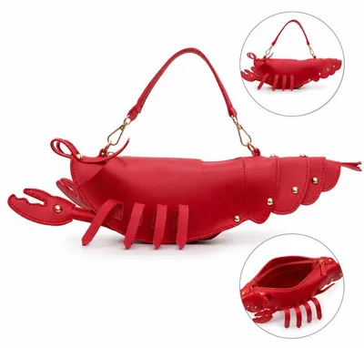 Produktbild von Modische Damen Umhängetasche 3D Lobster Design Kunstleder Crossbody Bag, leichte Handtasche Schultertasche für Alltag & Party