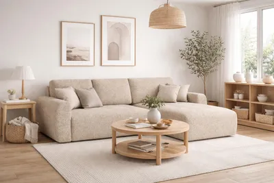 Produktbild von Kaiser Möbel Ecksofa mit Schlaffunktion und Bettkasten L-Form Ivo L, Chenille-Stoff Artico, Beige, Rechts