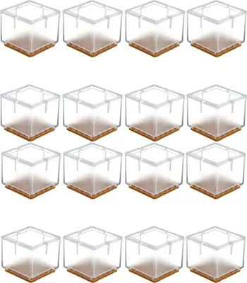 Produktbild von 16 x Stuhlbeinkappen Silikon Fußboden Stuhlbein Schutz Öffnungs Caps Möbel Tischabdeckung Furniture Table Chair Legs Feet Covers Pads Protectors für 33-35MM Quadratisch Beine (Transparent)