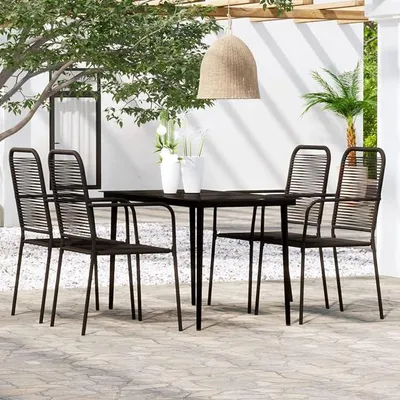 Produktbild von 5-TLG. Garten Essgruppe 4 Personen, Sitzgruppe 4+1, Gartentisch mit Glas-Tischplatte & Stühle, Gartenmöbel Terrassenmöbel Set Schwarz