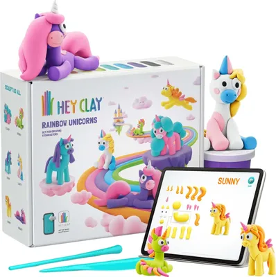 Obrázek produktu pro Hey Clay Duhoví jednorožci, plastová hmota + příslušenství, pěnová modelína, 15 barev