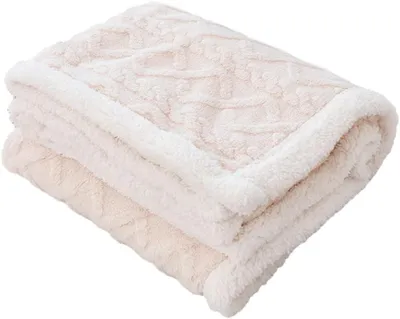 Produktbild von Sherpa-Decke im Jacquard-Stil, weiches und flauschiges Fleece, Winterbettwäsche für Wohnzimmer oder Reisen, Maße 100 x 150 cm, beige