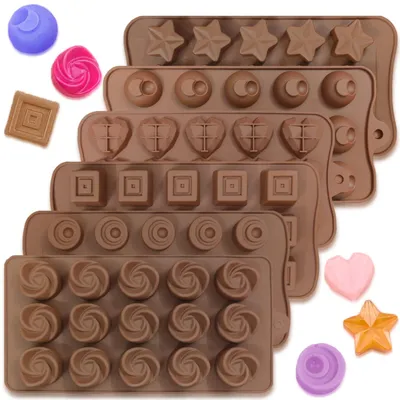 Obrázok produktu pre Sada silikónových foriem, 6 kusov, vhodné na čokoládu, sladkosti, ľadové kocky, s nepriľnavým povrchom, odolné voči teplu